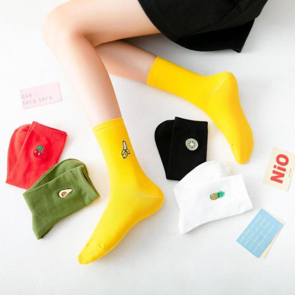 Combo 5 tất cổ cao, vớ cổ cao nữ họa tiết vải len tăm co giãn thời trang Hàn Quốc