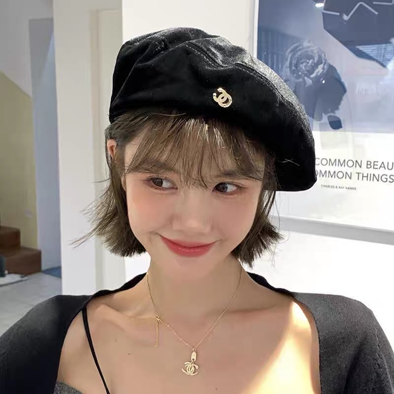 Mũ nồi, nón Beret màu đen nhung Phong Cách Hàn quốc, thời trang thu đông cho nữ, hàng sẵn