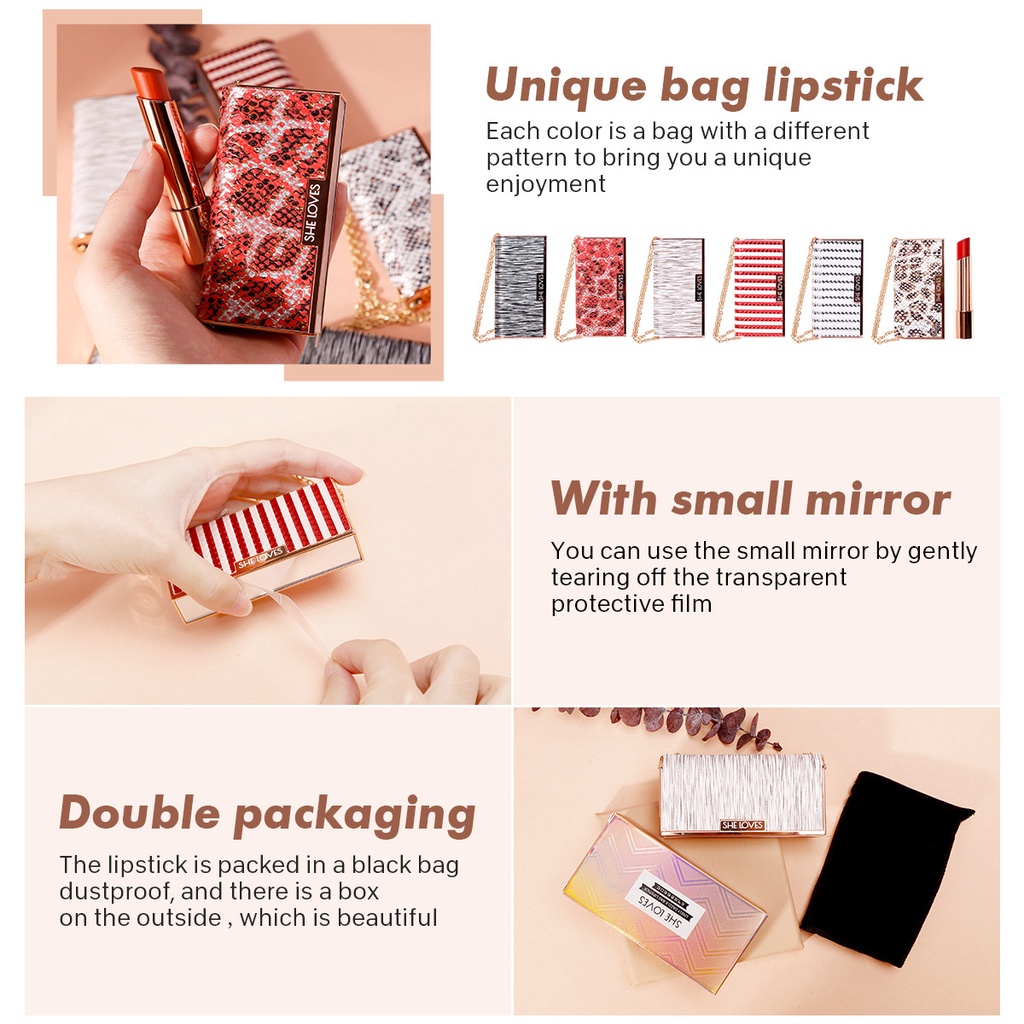 [Hàng mới về] Son môi SHELOVES thiết kế kiểu túi xách xinh xắn 6 màu tùy chọn