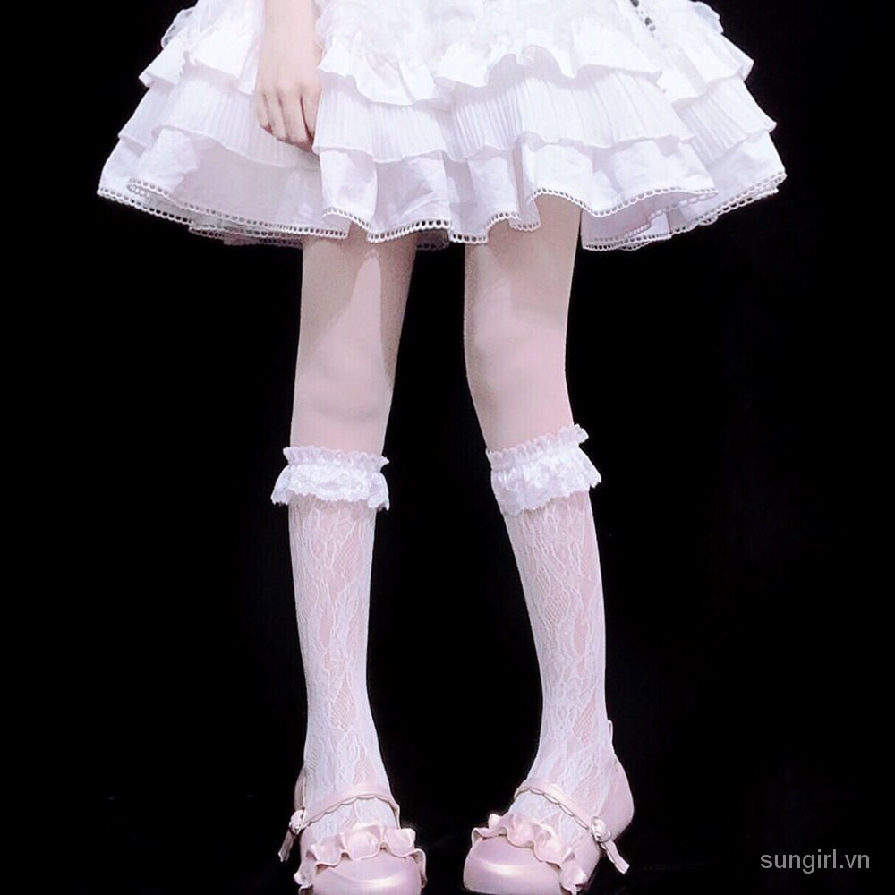 Vớ mềm dài qua đầu gối phối ren mỏng thời trang mùa hè kiểu lolita thiên thần Nhật Bản gợi cảm cho bé gái