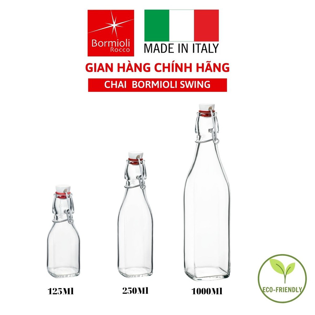 Chai thủy tinh Bormioli Swing đế vuông - Hàng chính hãng, nhâp khẩu từ Ý (kèm ảnh thật)