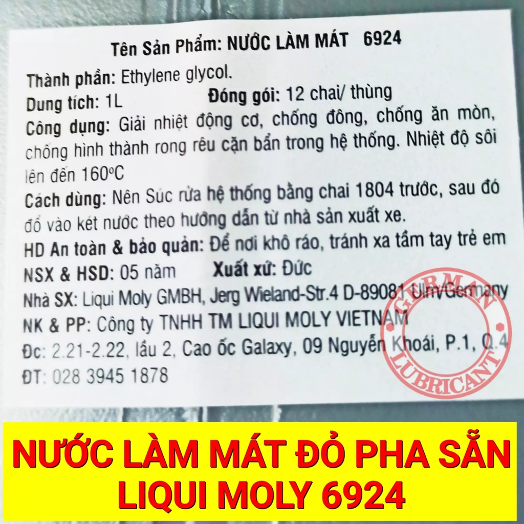 Nước làm mát Liqui Moly Coolant Ready Mix RAF 12 Plus  pha sẵn 6924