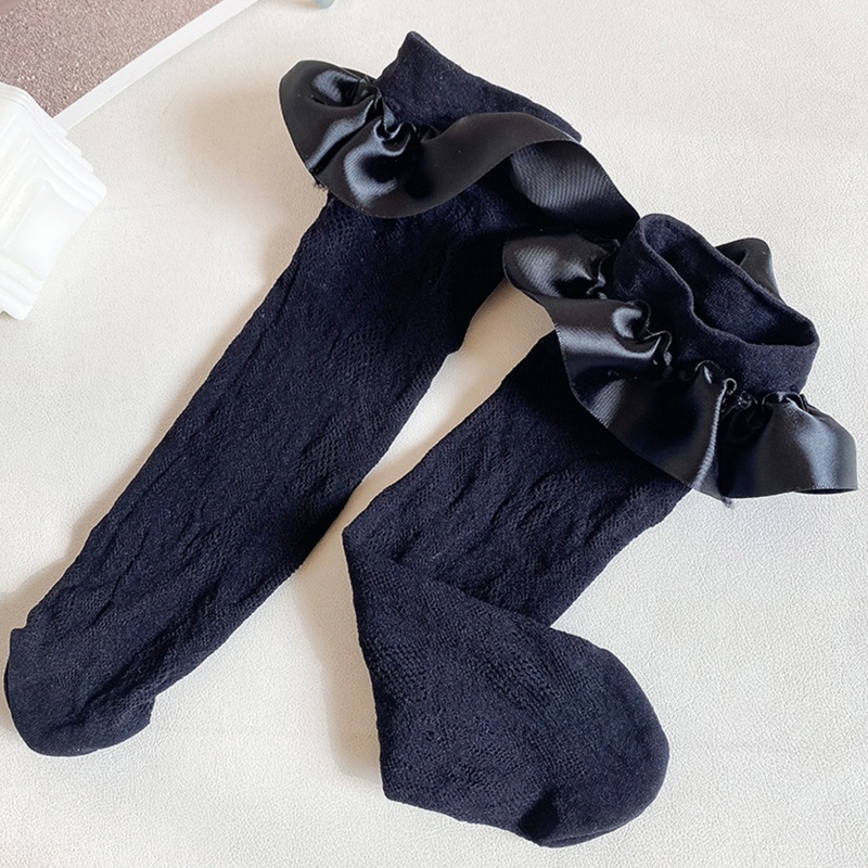 Vớ Cao Đến Đầu Gối Vải Satin Phối Ren Màu Sắc Ngọt Ngào Phong Cách Lolita Nhật Bản Cho Nữ