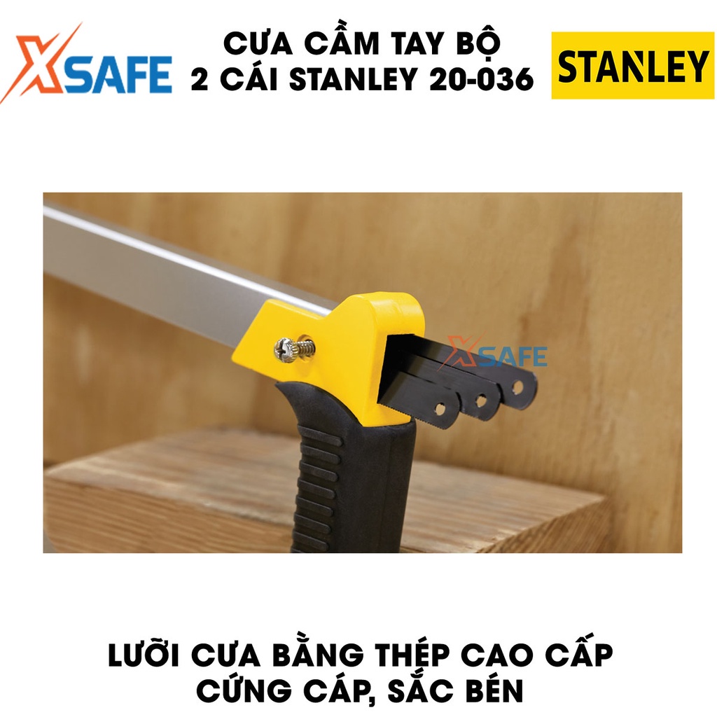 Cưa cầm tay STANLEY 20-036 bộ 2 cái Cưa tay Stanley 2 trong 1, một lưỡi cưa sắt 30cm, một lưỡi cưa gỗ, nhựa PVC mini