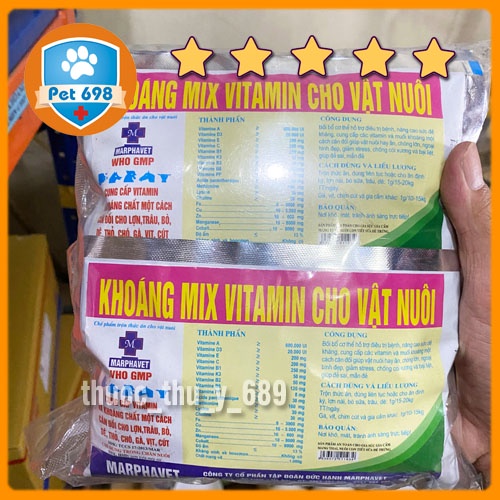 KHOÁNG MIX VITAMIN CHO VẬT NUÔI 1kg cung cấp vitamin và khoáng chất cân đối cho lợn, trâu, bò, dê, chó, gà, vịt, cút