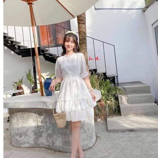 váy trắng xoè 3 tầng tay lỡ HĐ60