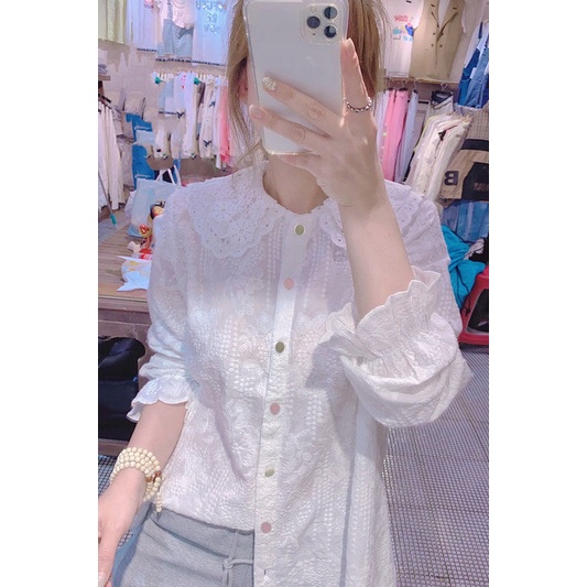 Áo Ren Cổ Búp Bê Dài Tay Thời Trang Nữ