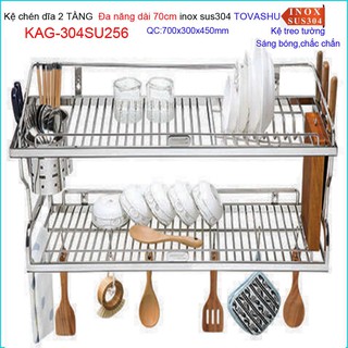 Kệ đựng chén bát Inox Tovashu KAG-304SU256-70cm, kệ 2 tầng úp chén dĩa đa năng KAG-304SU258 inox 304 Nhật Bản 70cm-8