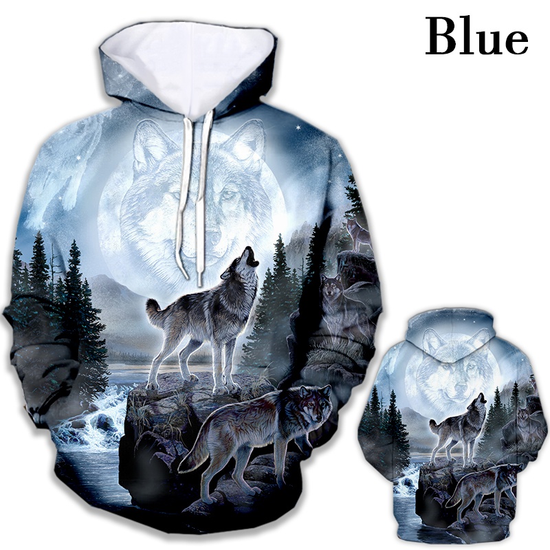 Áo Hoodie In Họa Tiết Chó Sói 3d Độc Đáo Cho Nam