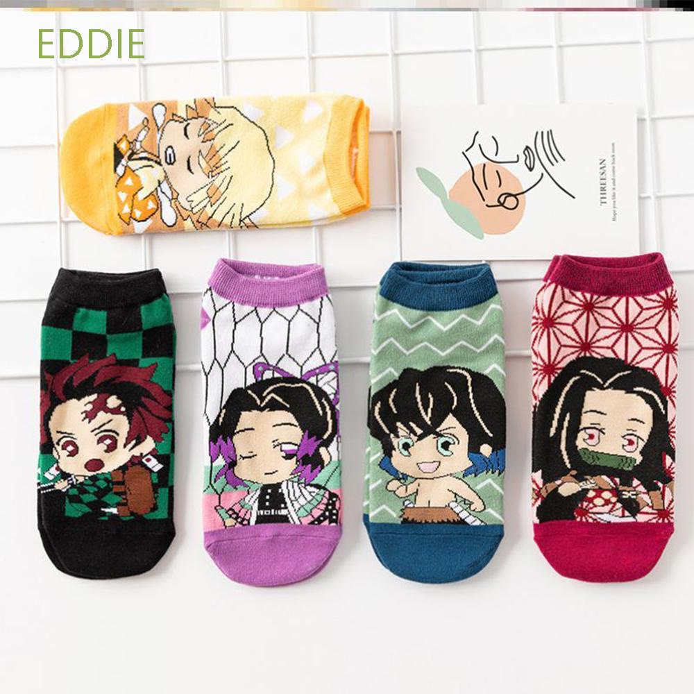 Bộ 5 đôi vớ cotton ngắn in hình hoạt hình Kimetsu no Yaiba Nhật Bản