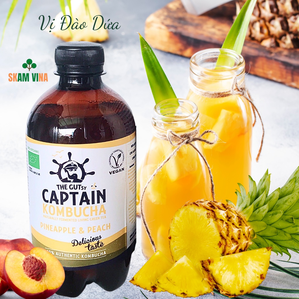 Trà Kombucha giảm cân hữu cơ The GUTsy Captain 400ml/ Captain Kombucha - 7 vị trái cây lên men ngọt ngào - SKAM VINA