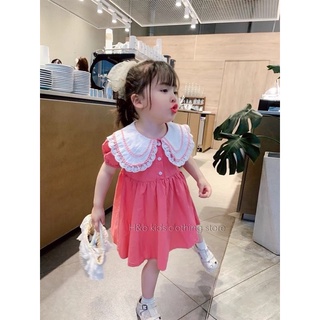 Váy hồng cổ bèo trắng cho bé gái