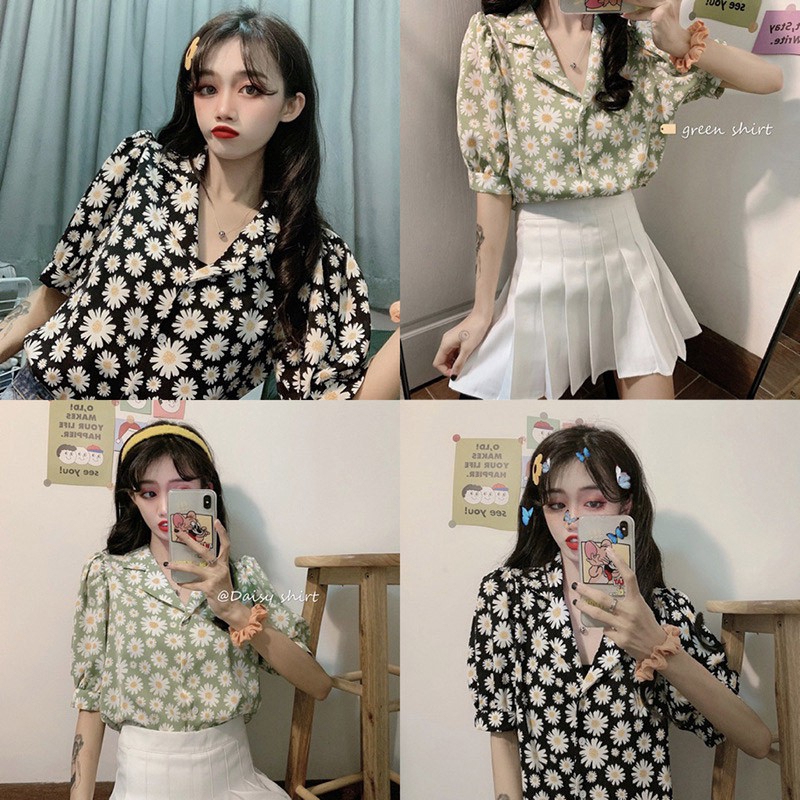 [Mã FASHIONCB84 hoàn tối đa 30K xu đơn 50K] Áo Sơ Mi Tay Ngắn Dáng Rộng In Hoa Cúc Phong Cách Retro Hàn Quốc