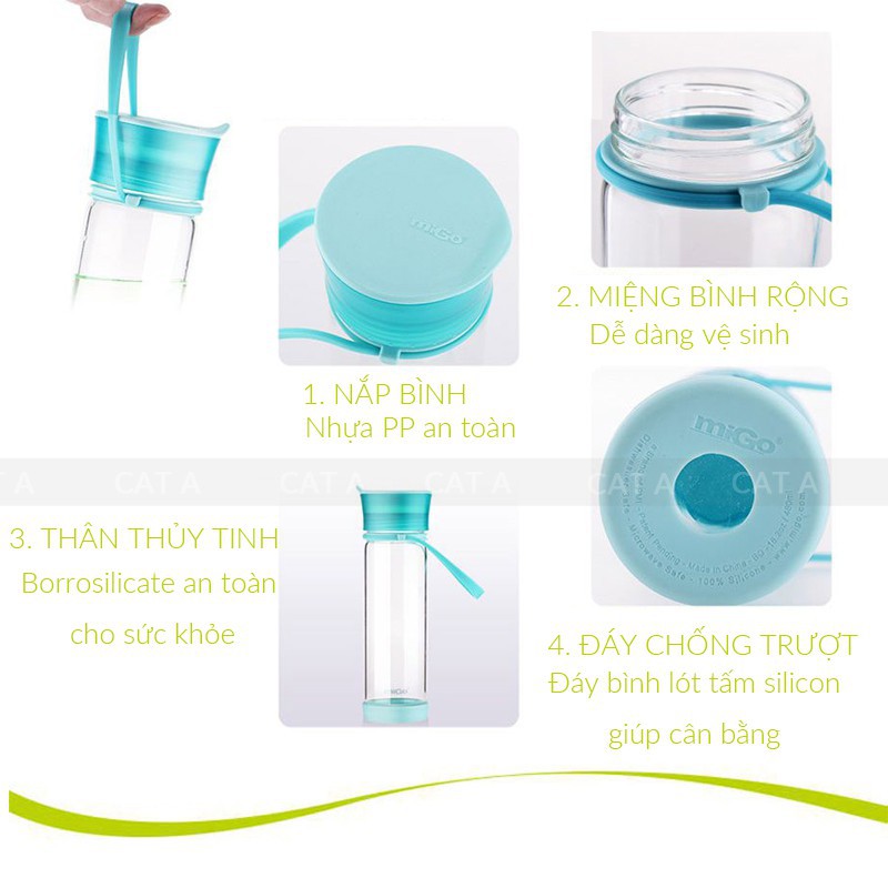 Bình đựng nước, bình nước bằng Nhựa BPA FREE MIGO Cao cấp - 2573 - An toàn, trong suốt, có rây lọc, quai xách tiện lợi!