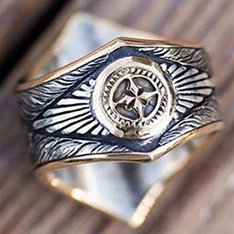 flowersqueen Nhẫn Kim Loại Chạm Khắc Hoa Văn Phong Cách Cổ Điển Cá Tính Sành Điệu Cho Nam