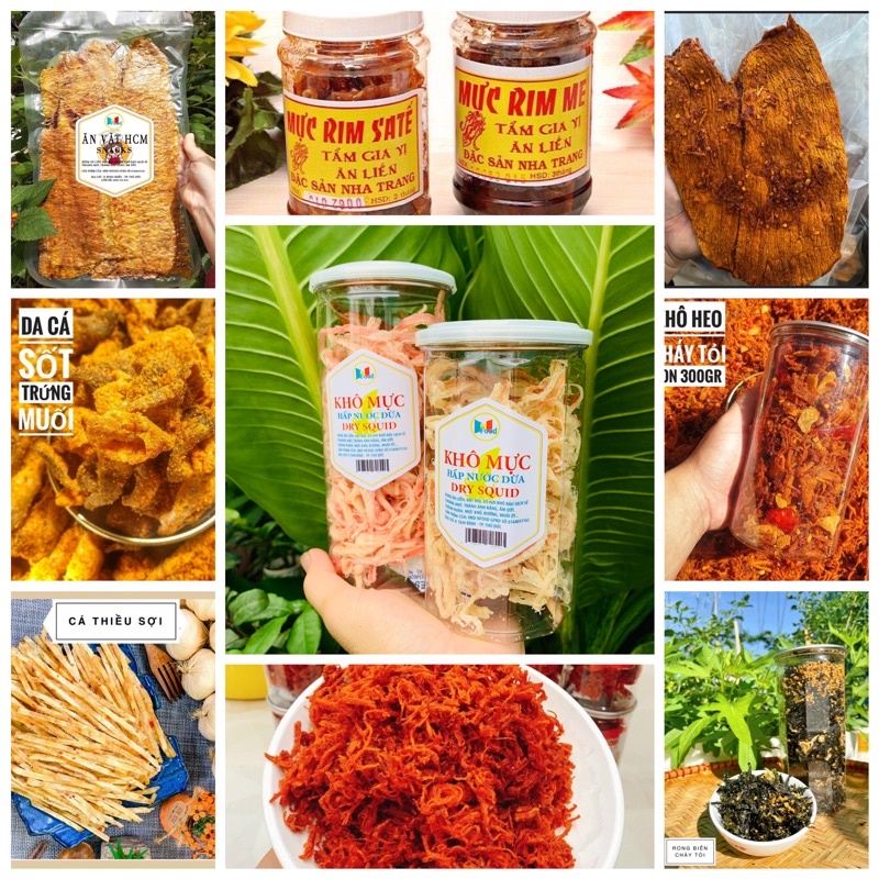 Mực Cán Tẩm Vị/ Mực Hấp Nước Dừa/ Mực Rim Me/ Da Cá - Khô Bò - Khô Heo