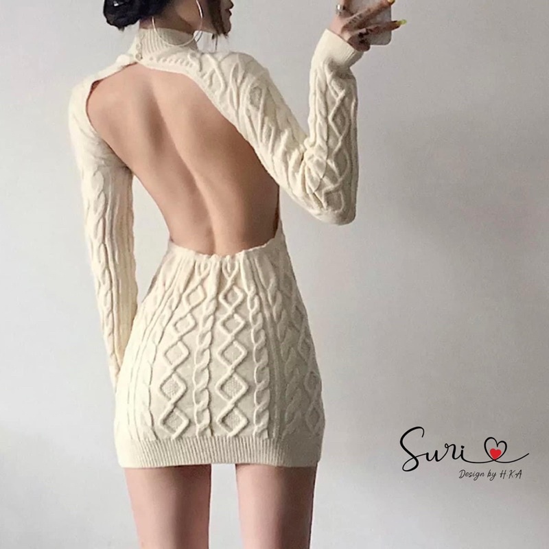 Đầm body len thừng hở lưng [ Hàng order ]