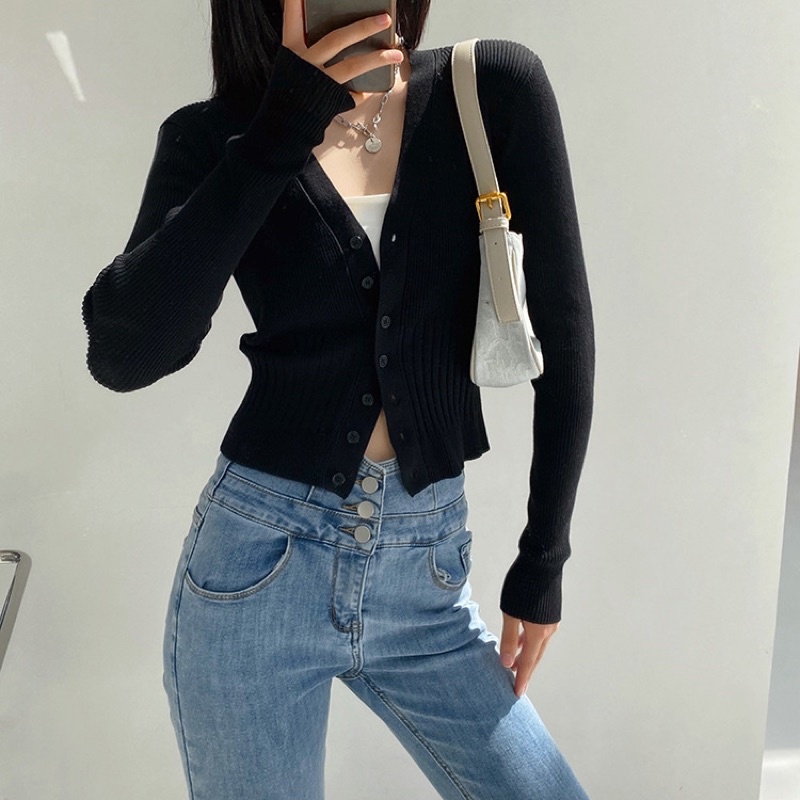 Áo len dài tay cổ chữ V cổ điển kiểu Mỹ