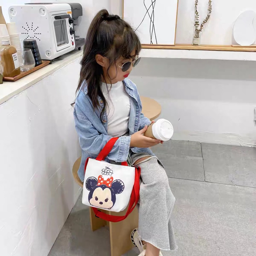 Túi Canvas Đeo Chéo In Họa Tiết Hoạt Hình Dễ Thương Cho Bé Gái
