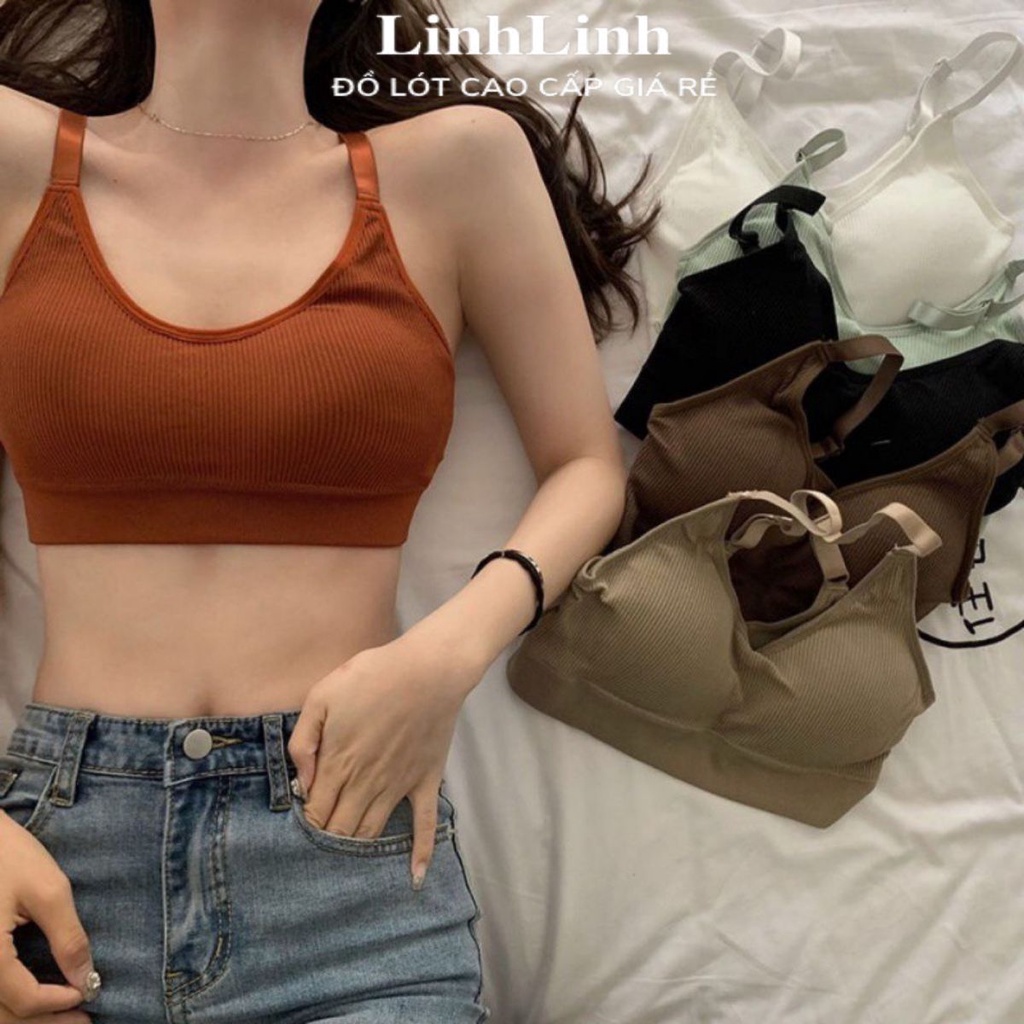 Áo Bra Nữ Tập Gym ⭐FREESHIP⭐ Bra Len Tăm - Áo Ngực Nữ 2 Dây Mút Mỏng Điều Chỉnh Ngắn Dài 1182