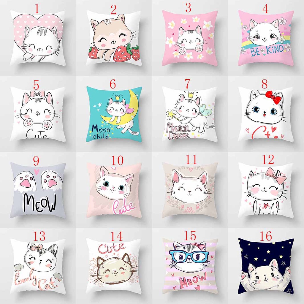 Vỏ gối hình vuông in hình mèo dễ thương 45Cm X 45cm | BigBuy360 - bigbuy360.vn