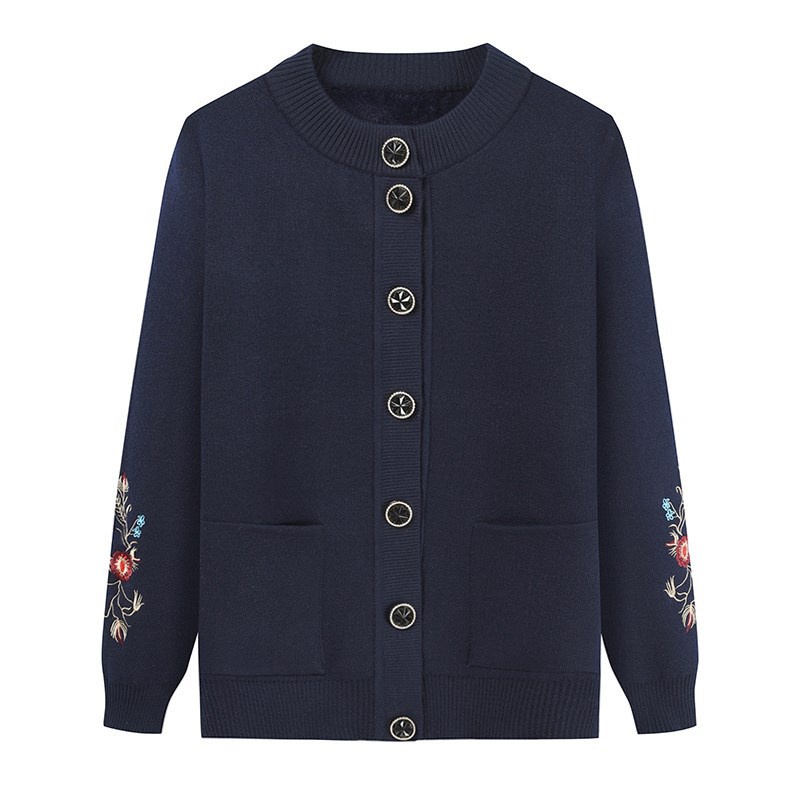 Áo len cổ tròn trung niên cài cúc trơn lót lông Quảng Châu (BST Đông 2021) | BigBuy360 - bigbuy360.vn