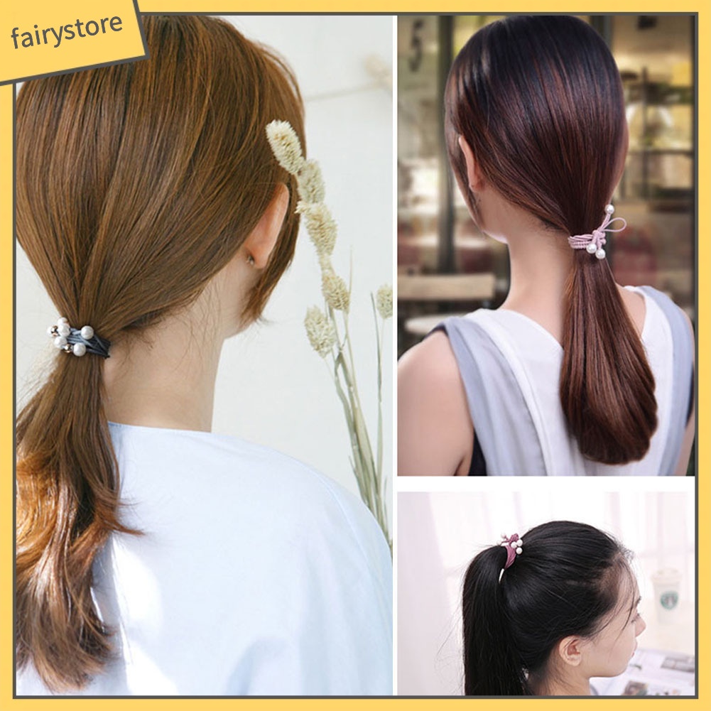 Set 12 Dây Cột Tóc Phối Nơ Và Hạt Ngọc Trai Giả Thời Trang Cho Nữ