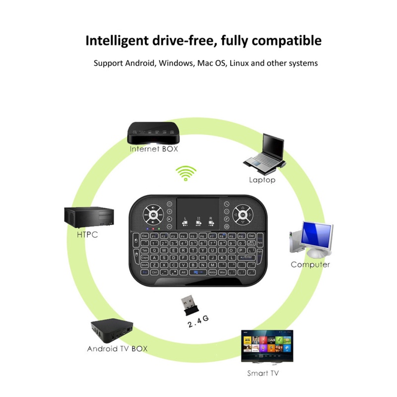 A8 Bàn Phím Bluetooth Mini 2.4G Hai Chế Độ 7 Màu Đèn Nền Cầm Tay Ván Trượt Ngón Tay Backlit Chuột Điều Khiển Từ Xa Dành Cho Windows Android tivi