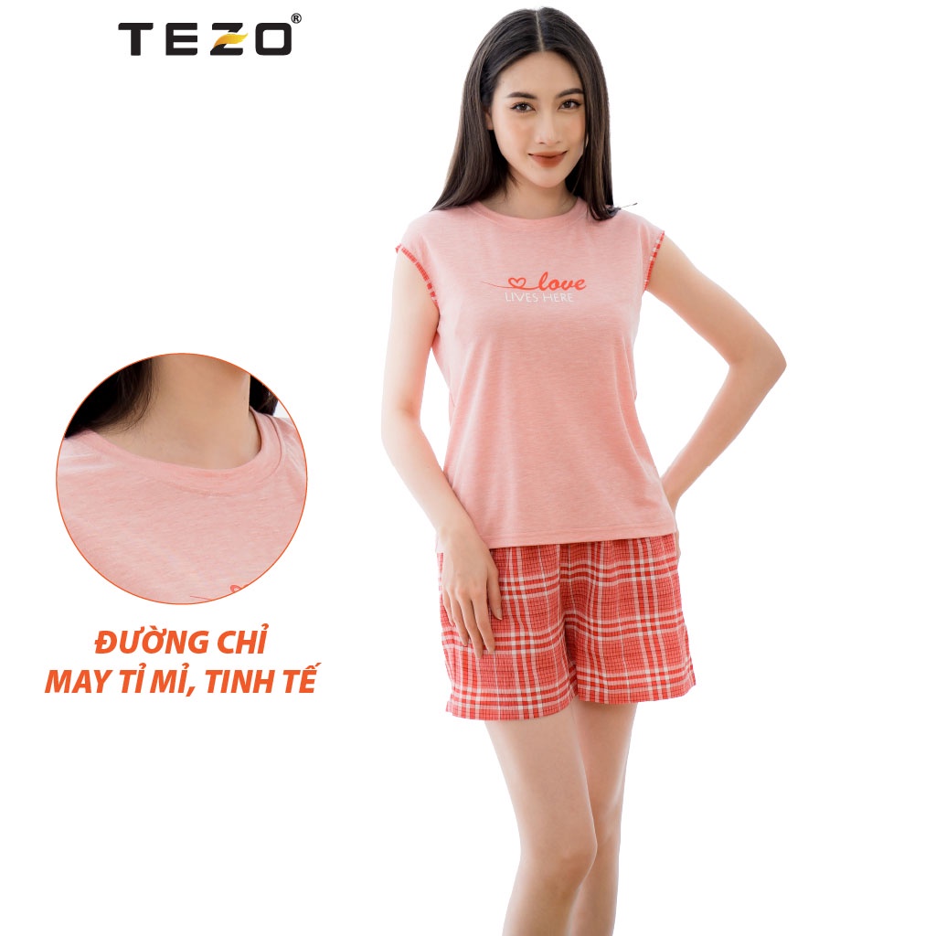 Bộ đồ nữ đùi tách lẻ sát nách in hoạ tiết Tezo mặc ở nhà năng động thoải mái 2202AOBK02