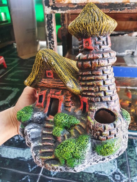 NHÀ ỐNG KHÓI TRANG TRÍ HỒ CÁ NON BỘ 17X15x18cm