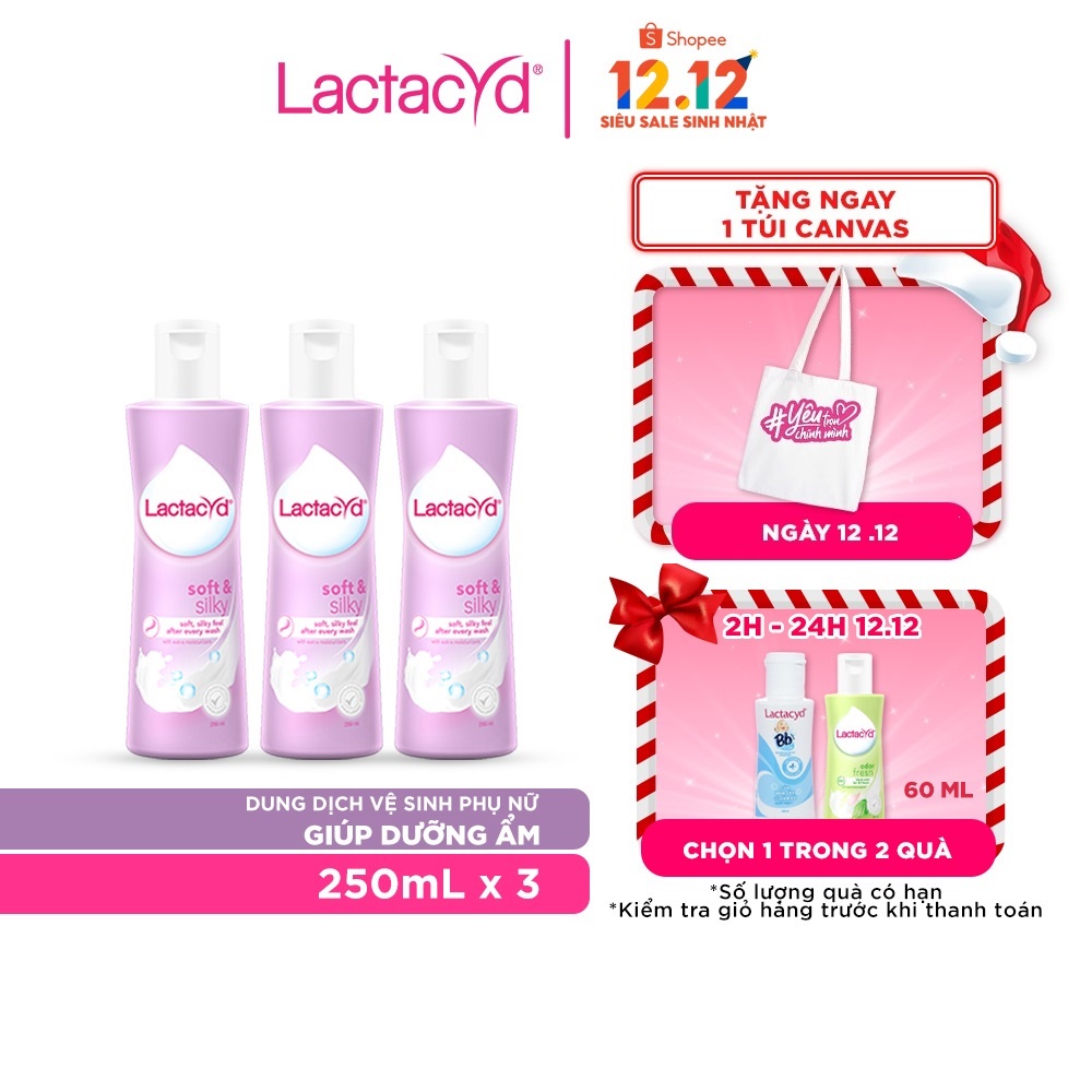 Bộ 3 chai Dung Dịch Vệ Sinh Phụ Nữ Lactacyd Lactacyd Soft & Silky Dưỡng Ẩm 250ml/chai