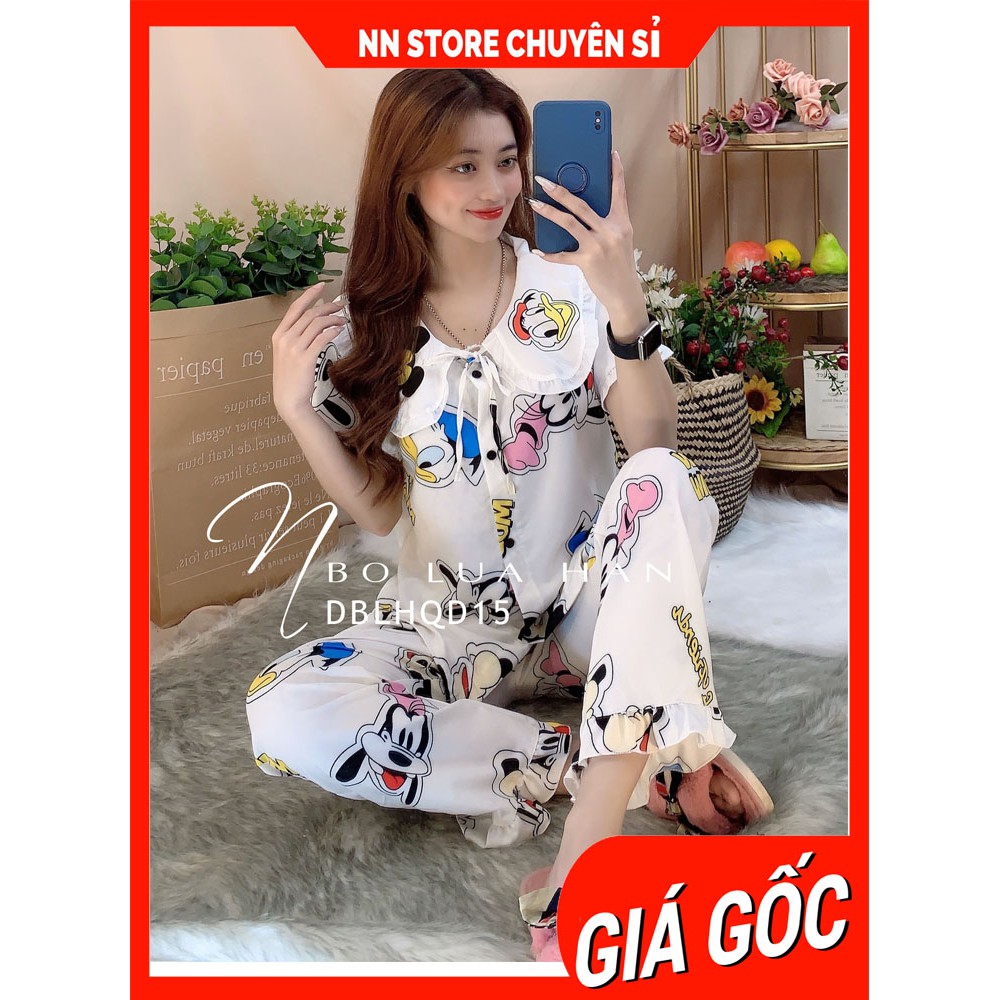 Đồ bộ nữ mặc nhà chất kate lụa siêu mềm mịn in hình bò sữa chuột Mickey Doremon Gấu in hoạt hình dễ thương BLH lụa hàn