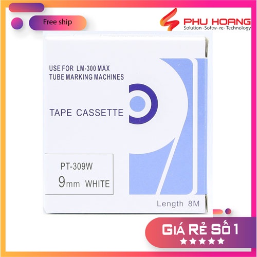 Băng in nhãn Max LM-TP309W, rộng 9mm, dài 8m/cái, màu trắng, dùng cho máy in LM-370E, LM-380E, LM-380A, LM-390A