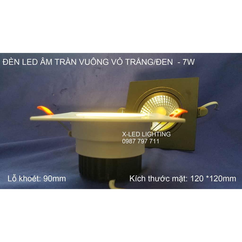 Đèn âm trần VUÔNG, đèn led SPOTLIGHT, PHI 90 - ánh sáng 1 màu và 3 màu - 7w