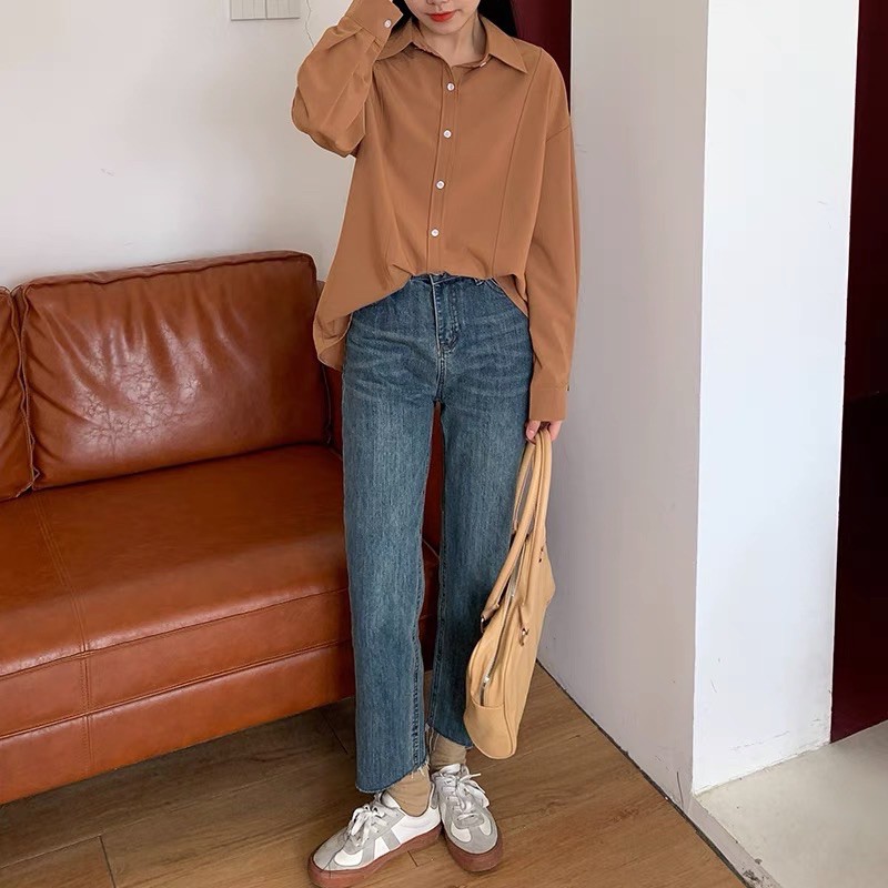 6966 | QUẦN JEANS RÁCH GẤU XANH BASIC ULZZANG SUÔNG VỪA