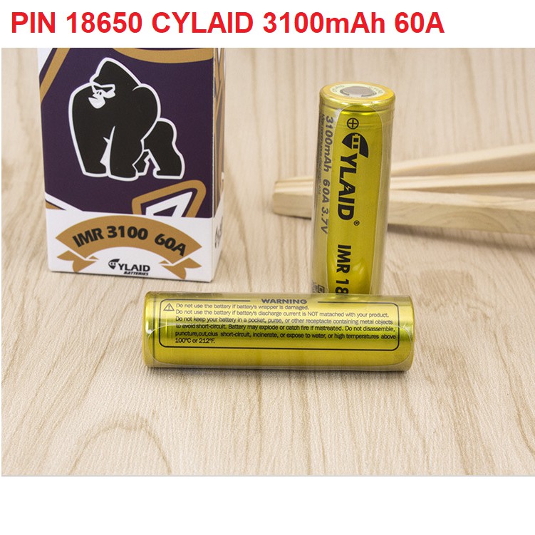 Bộ 2 pin sạc Lithium 18650 CYLAID dung lượng cao 3100mah 60A