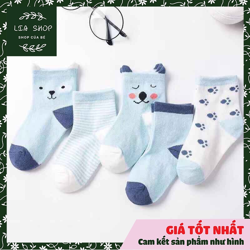 Set 5 đôi tất trẻ em Cao Cấp, tất trẻ em in hình thú cực yêu dày ấm cho bé L01