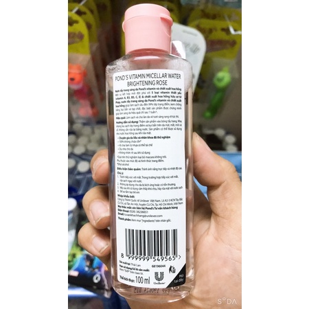 Nước Tẩy Trang Vitamin Và Hoa Hồng Sáng Da Micellar Water Pond'S 100ml