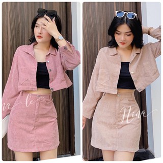 SET ÁO CROP CHÂN VÁY NHUNG GÂN (KÈM HÌNH THẬT)