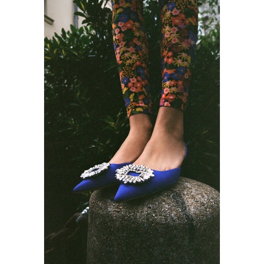 GIÀY CAO ZARA XANH DƯƠNG HỞ GÓT ĐÍNH ĐÁ LẤP LÁNH