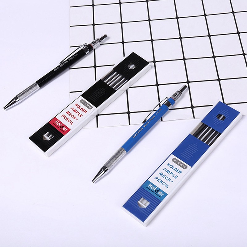 Bút chì bấm bằng kim loại ngòi HB 2.0mm kèm hộp ngòi tiện lợi dành cho học sinh