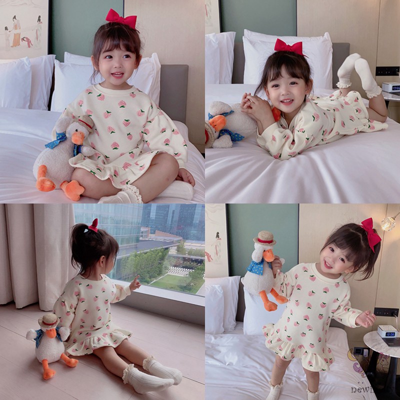 Đầm Sweater Chất Liệu Lông Cừu Tay Dài Kiểu Hàn Quốc Thời Trang Mùa Thu Cho Bé Gái