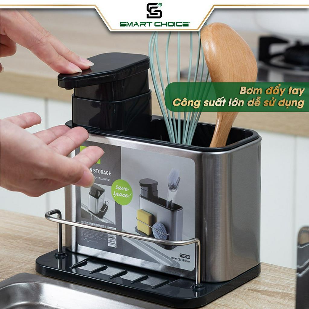 Kệ Đựng Đồ Inox 304 SMARTCHOICE Cao Cấp 3 Trong 1 Kèm Giá Để Đồ Và Thanh Treo SCG-PK004