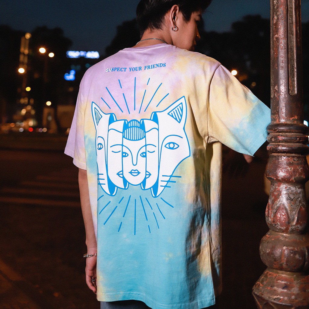 ÁO THUN RESPECT TIE DYE PHỐI 3 MÀU XANH VÀNG TÍM