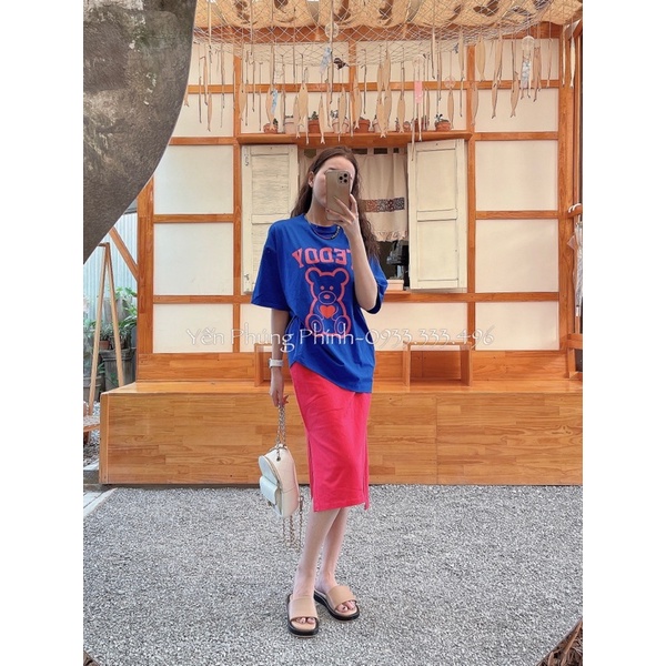 SET ÁO THUN GẤU TEDDY CHÂN VÁY XẺ