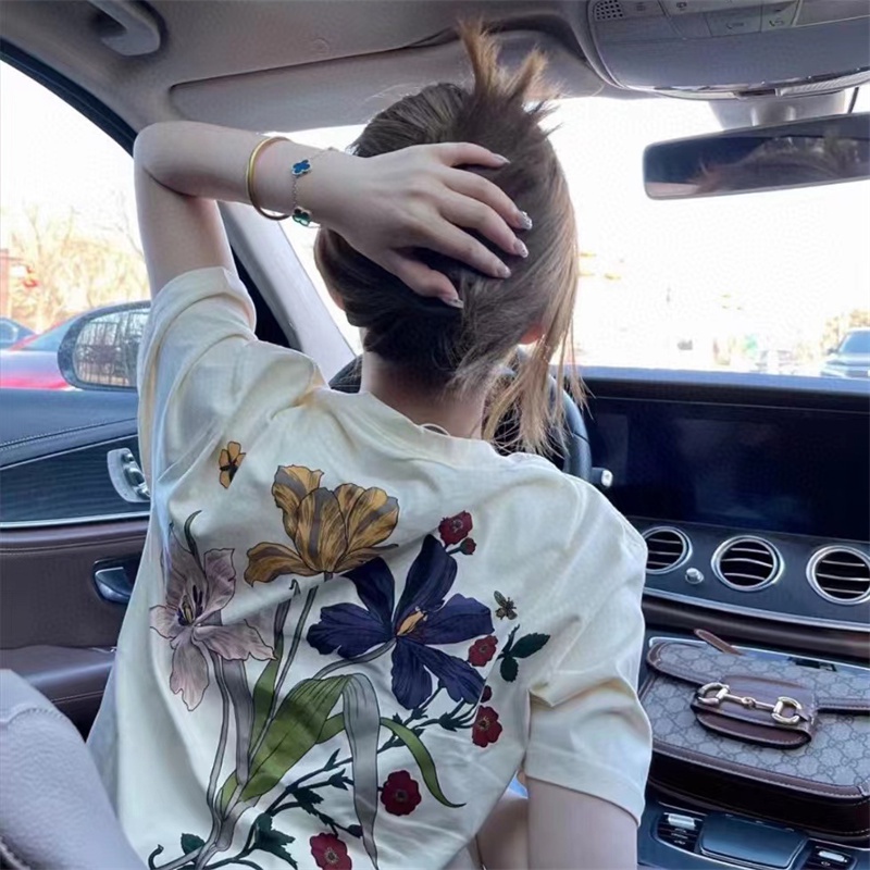 Gucci Áo Thun Tay Ngắn In Họa Tiết Hoa Sau Lưng Thời Trang Mùa Hè