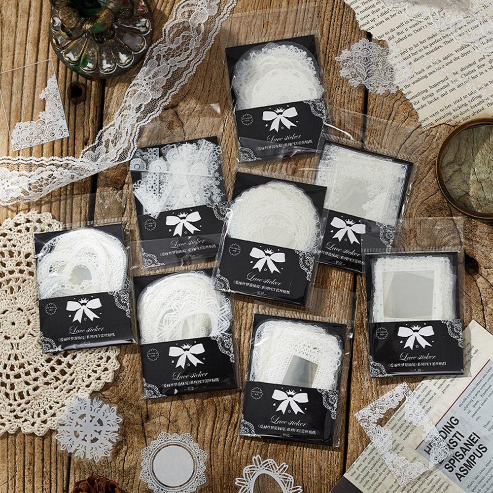 Set 30 Sticker Dán Trang Trí DIY Bằng Chất Liệu PVC Hoạ Tiết Ren Phong Cách Vintage