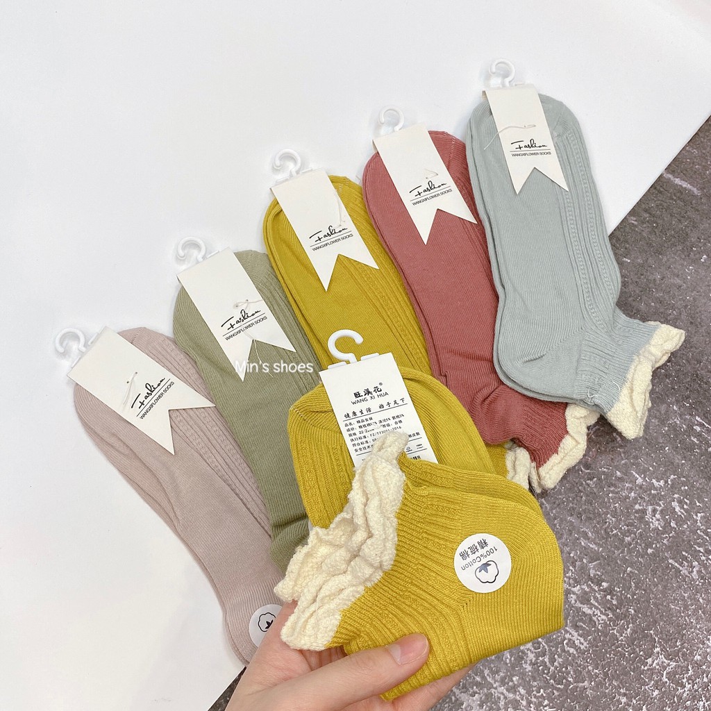 Min's Shoes - Set 10 Đôi Tất Cổ Thấp, Vớ Cổ Thấp Nữ Họa Tiết Dễ Thương Vải Co Giãn Thời Trang Hàn Quốc