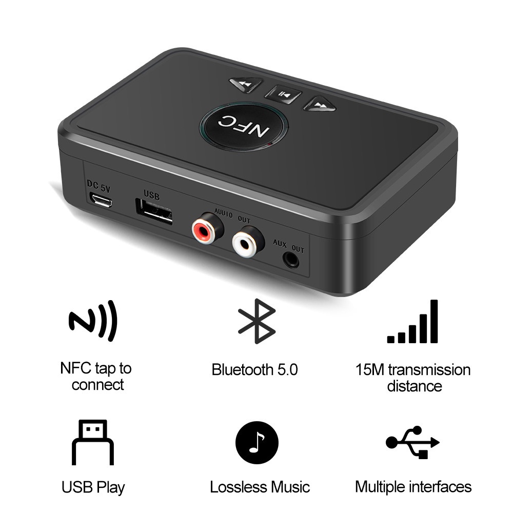 Bộ thu phát âm thanh Nfc Bluetooth 5.0 không dây hỗ trợ nghe nhạc cho pc tv jack cắm 3.5mm aux