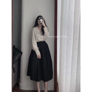 Set áo lụa trai và váy tiểu thư đen mimee